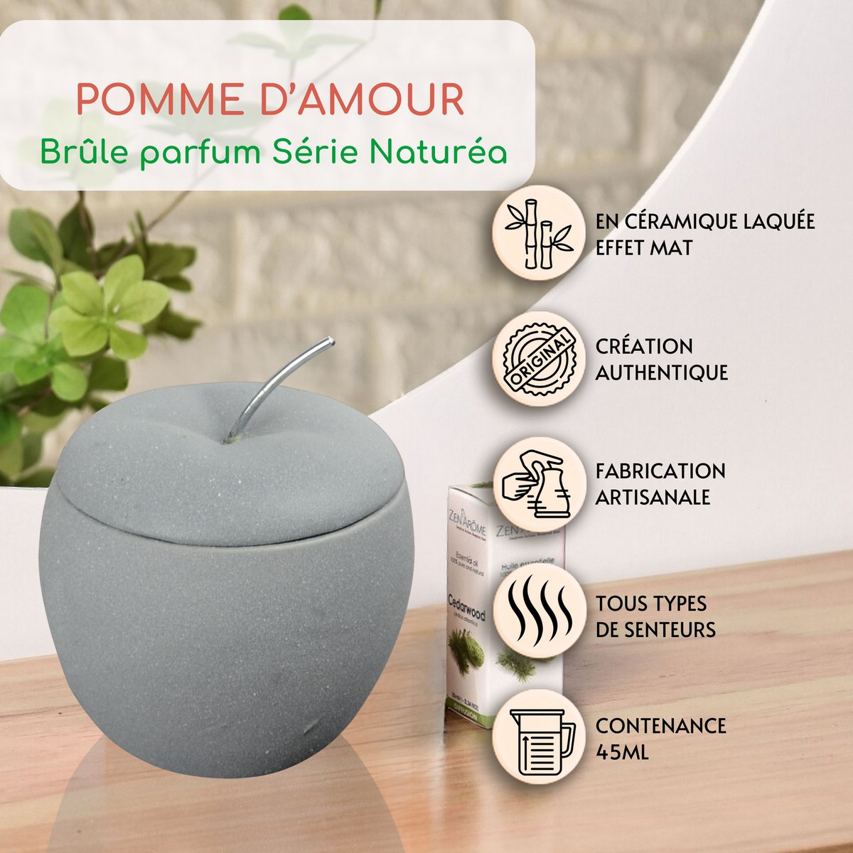 Quemador de perfume - Manzana del amor - Portavelas de fusión Ceras perfumadas - Accesorio de aromaterapia - Vela de cerámica Tealight - Idea de regalo