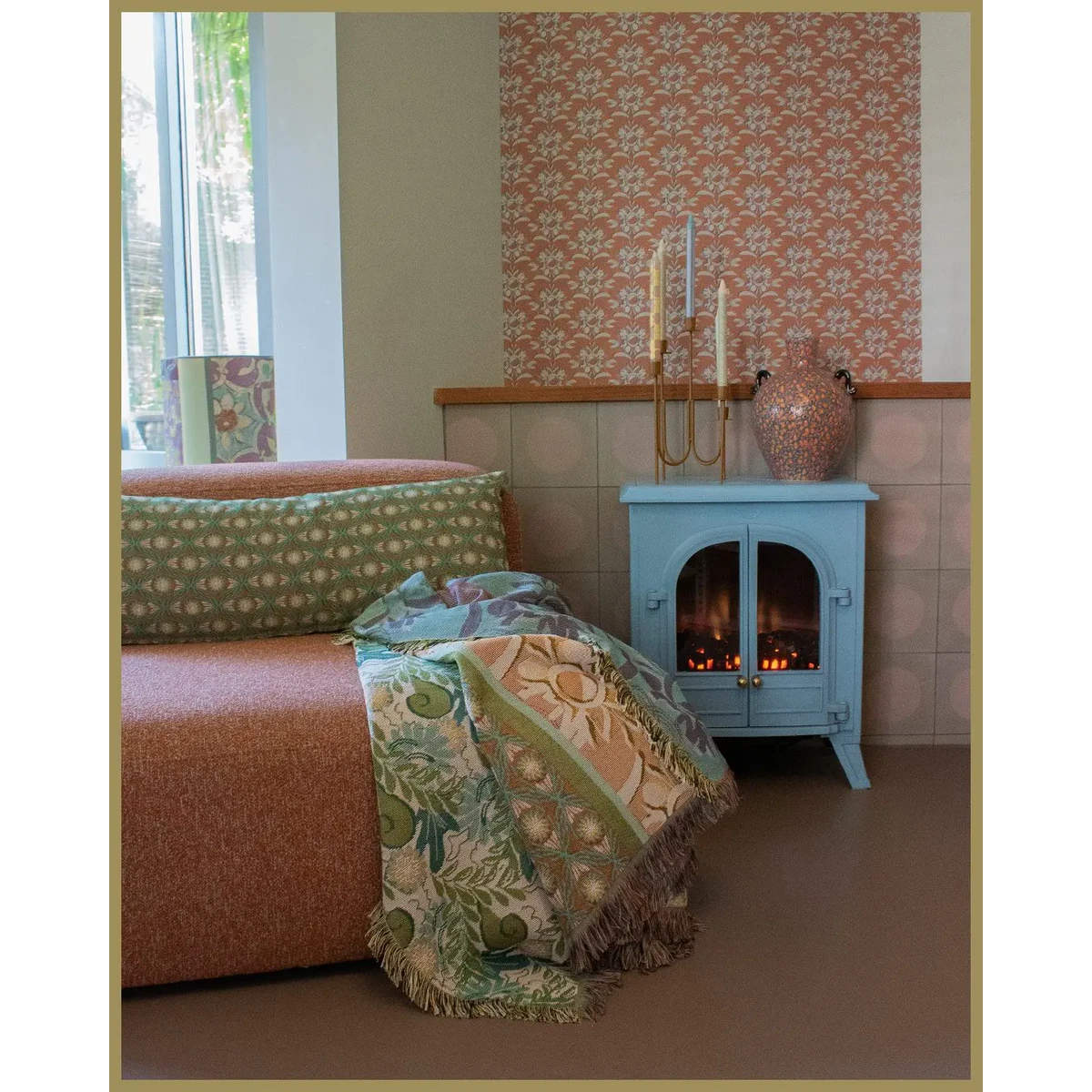 NIN-NIT | Nouveau Naturel Blanket | plaid | woven blanket | bedspread | 100% woven cotton | Flowers, leaves and nature print | beige | white | sand | green | blue | multicolor | 220x160 cm