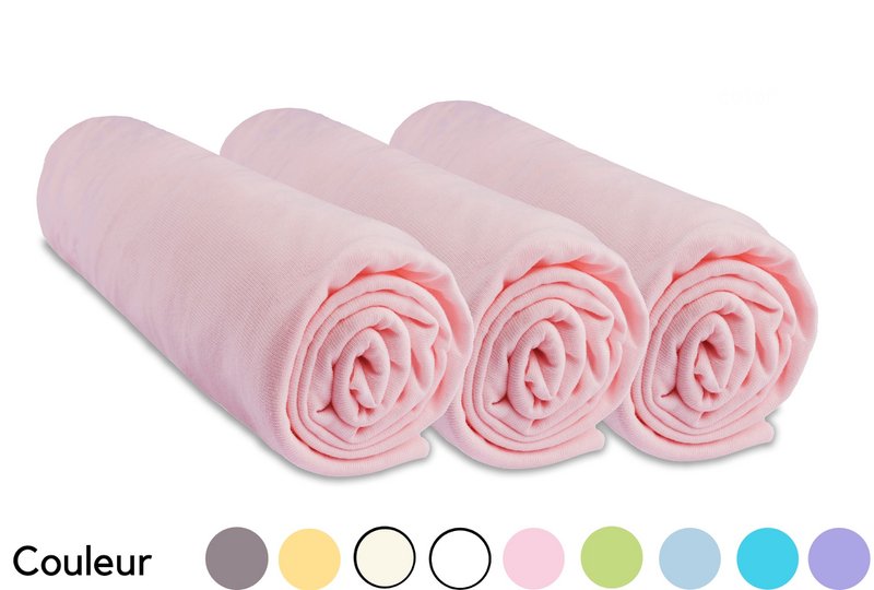 Set of 3 100% Cotton Jersey Fitted Sheets - 60x120cm