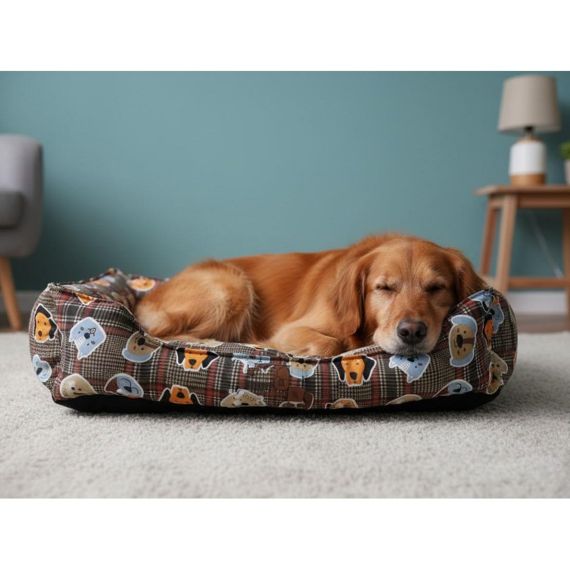 Yommy Semi-Waterproof Dog Bed | Durable Canvas & Plaid Pattern | Non-Slip Base + Waterproof Protection | Washable Pet Bed | Sizes M / L / XL | 5 Colors Available | Ideal for Medium and Large Dogs