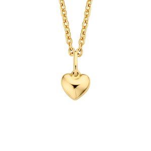New Bling Goud 9NBG-0071 - 14 Karaat Gouden Collier met Hanger - Halfbol Hartje - Ankerschakel - 39 + 3 + 3 cm Goud