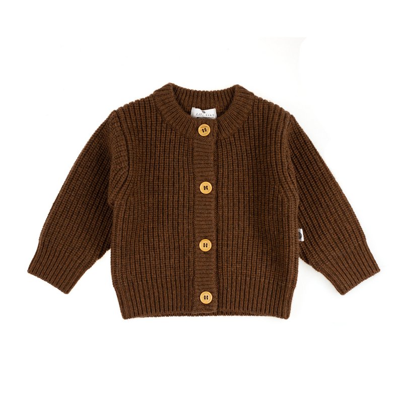 Strikket ulden babycardigan - Merinould - Brunette