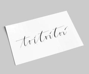 belettering kaart | toitoitoi | Goed Geluk Briefkaart | zwart en wit