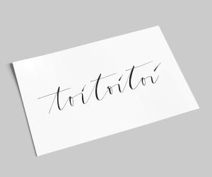 belettering kaart | toitoitoi | Goed Geluk Briefkaart | zwart en wit