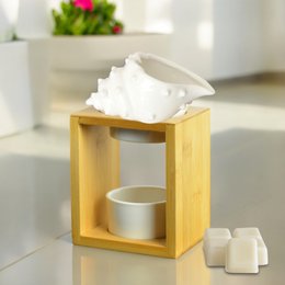 Parfumebrænder Naturea-serien - Skal - i bambus og keramik - Originalt og dekorativt design - Aromaterapi lysestage - Spredning af æteriske olier, voks, duftfondanter