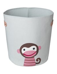 Large round storage basket with a cute monkey design, suitable for kids' rooms or nurseries.