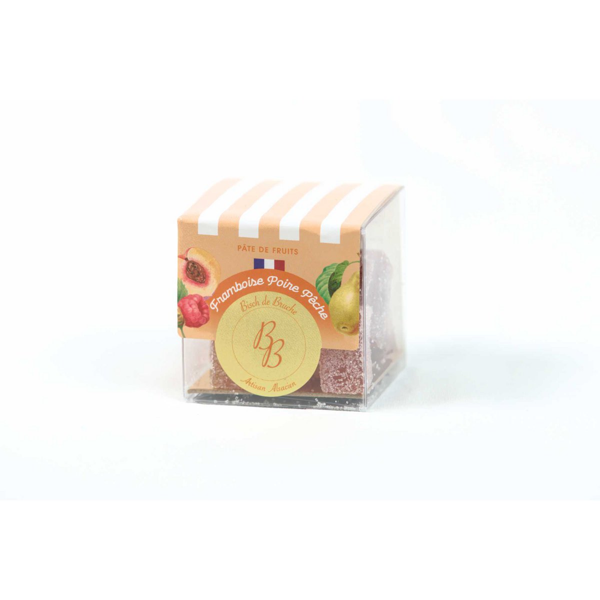 Fruchtgelee-Mischung: Himbeere, Birne und Pfirsich (180g-Box)