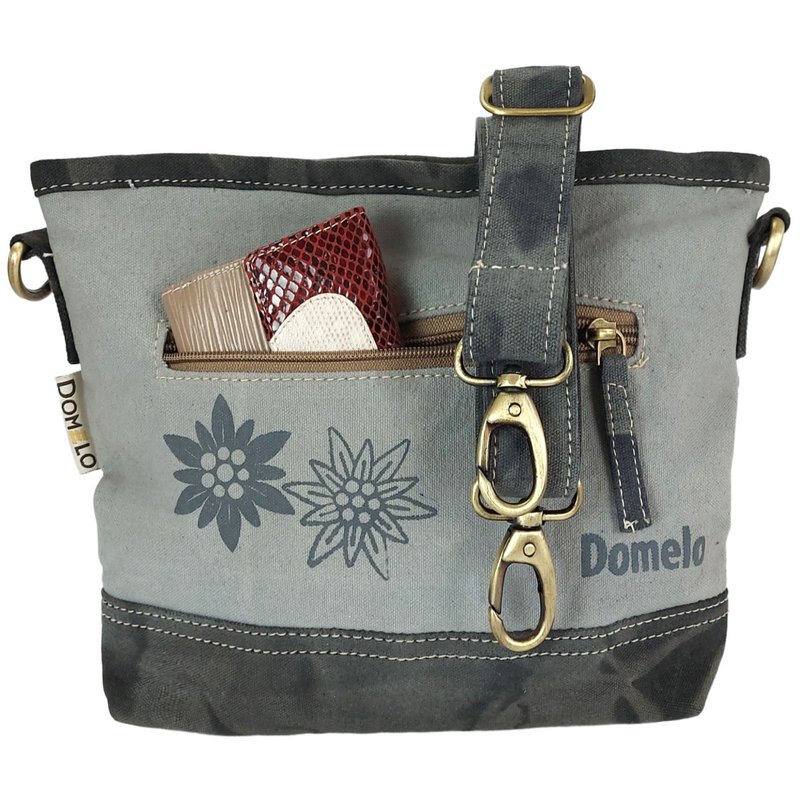 Traditionele tas van Domelo. Veganistische canvas schoudertas met bedrukt hert/edelweiss-motief