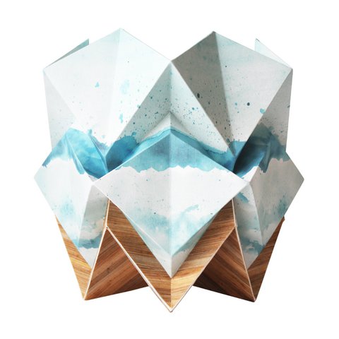 Origami Table Lamp in EcoWood and Paper - Summer Pattern - size S