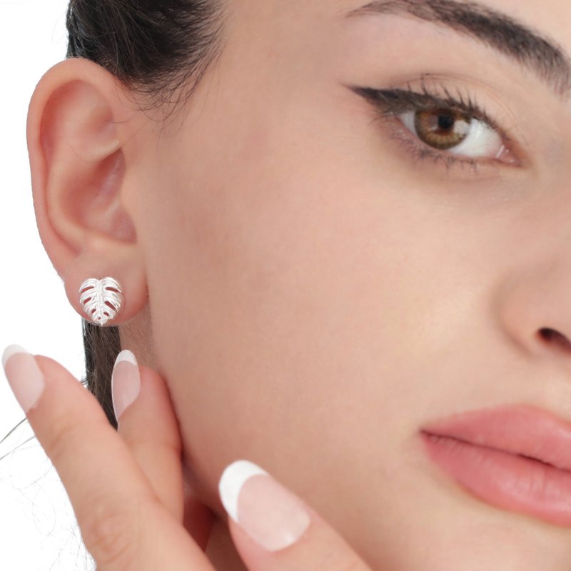 Monstera Leaves Stud Earrings - 925 Sterling Silver - Exotic Leaves Jewelry - EAR925-45