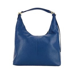 RB1017D | Soft women's shoulder bag in genuine leather Made in Italy with single handle and removable shoulder strap. Attachments with shiny gold metal snap hooks - Blue color - Dimensions: 36 x 40 x 13 cm