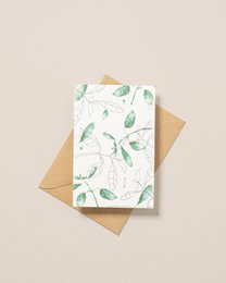 Plantable postcard with illustration of basil leaves and herbs. Eco-friendly gift card made of plantable paper.