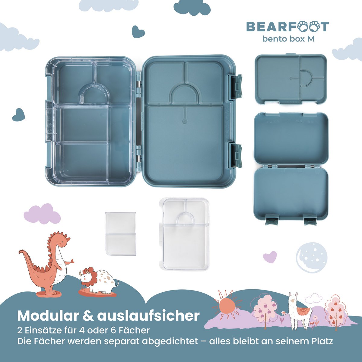 Brotdose Kinder mit Fächern, Lunchbox, Bento box - Affe blau