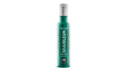 Dark green glass bottle, premium extra virgin olive oil, silver cap, elegant packaging, Spanish origin