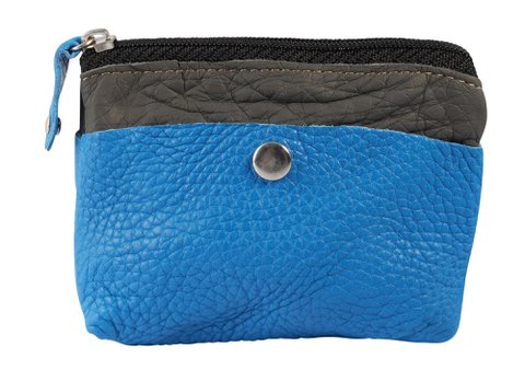 Excellanc sleuteltasje van echt leer, blauw/grijs