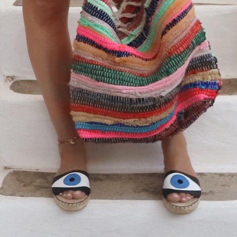 Evil Eye Espadrilles Slides-Zwart