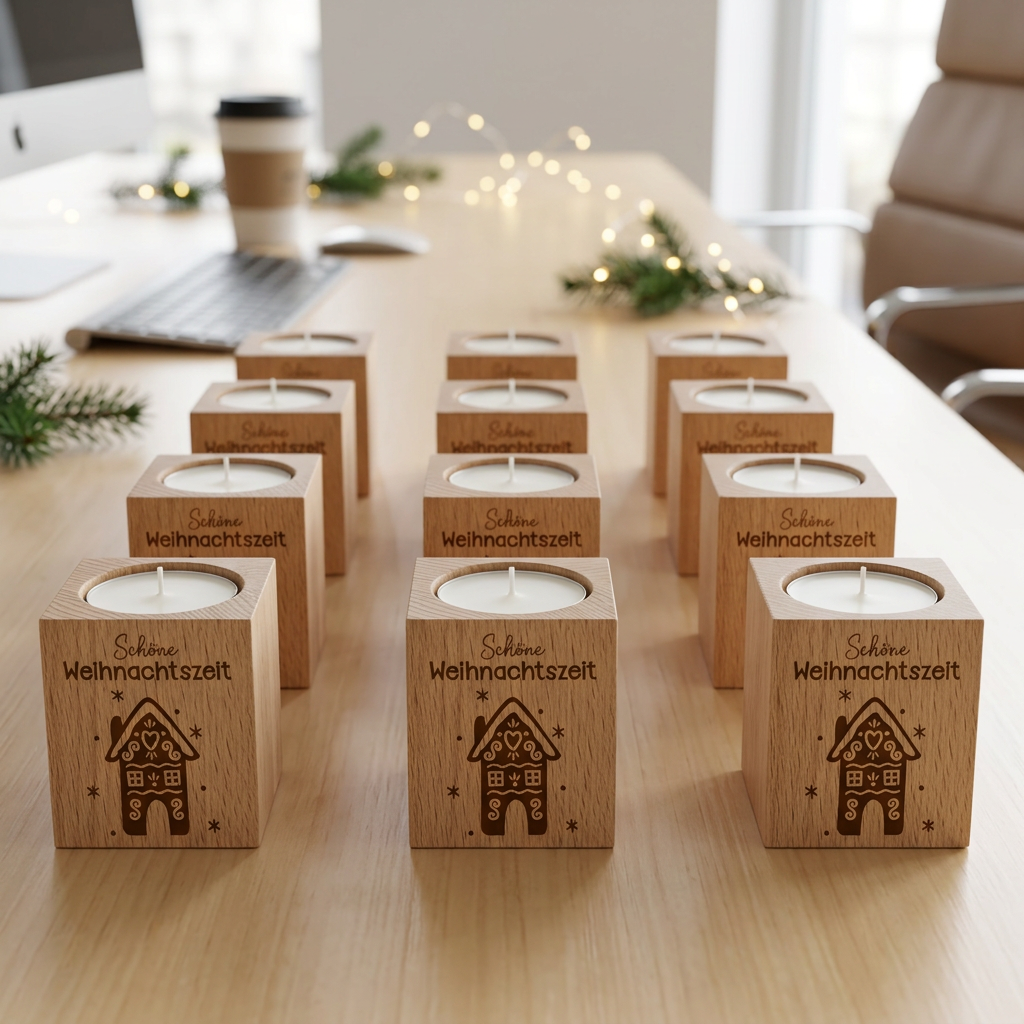 Teelichthalter Holz „Schöne Weihnachtszeit“ – Gastgeschenk & Weihnachtsgeschenk für Mitarbeiter | inkl. Teelicht