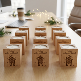 Teelichthalter Holz „Schöne Weihnachtszeit“ – Gastgeschenk & Weihnachtsgeschenk für Mitarbeiter | inkl. Teelicht