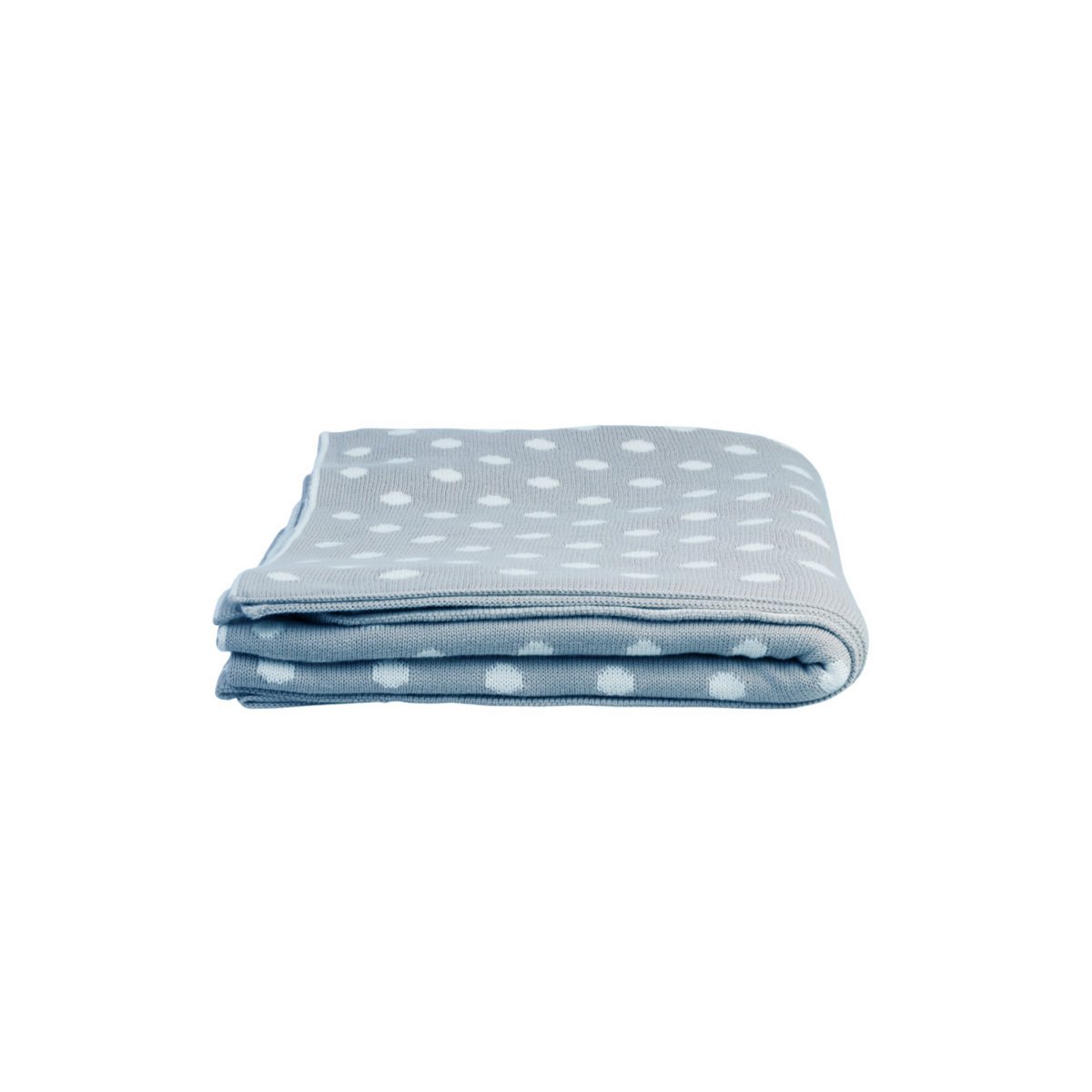 Strikket kast pastelblå prikker 125x150 cm