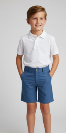 Blue boys' shorts with a classic style, suitable for casual wear. Made of durable material, these shorts feature a comfortable fit and adjustable waistband for a customized look.