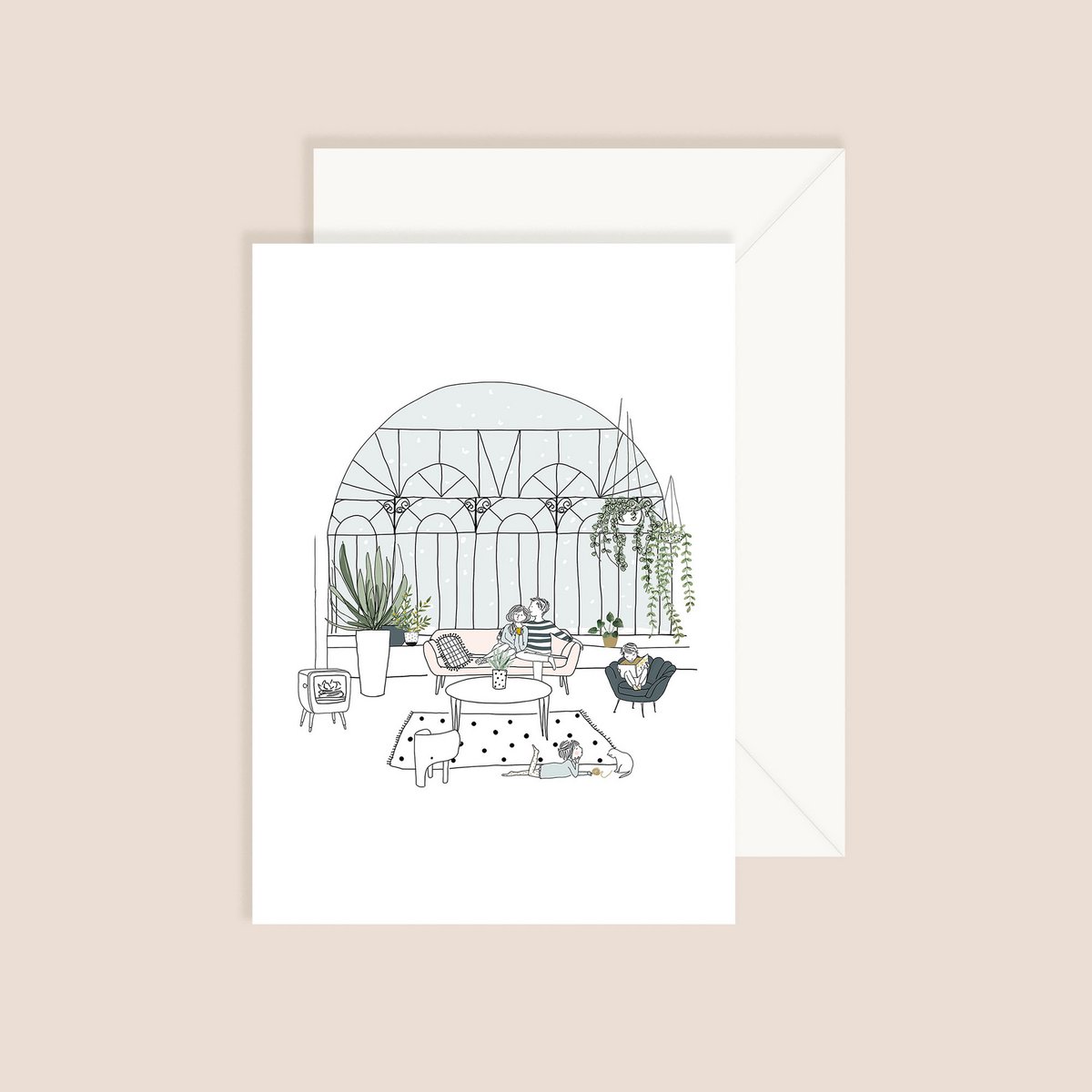 Card Conservatory - Family on living room with Stove Sofa and Canopy
