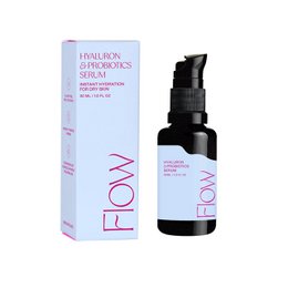 Hyaluron & Probiotics Serum - a face serum in a glass bottle with a pump dispenser, awarded as a winner in 2020 beauty awards.