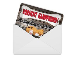 Tin postcard note 10x14 cm Be careful fighting dog, he is struggling with fatigue