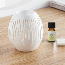 Bruciaprofumo Serie Céramy – Ovali Bianchi – Portacandela in Ceramica Laccata – Diffusione di Cere Profumate, Oli Essenziali – Idea Regalo Decorativa