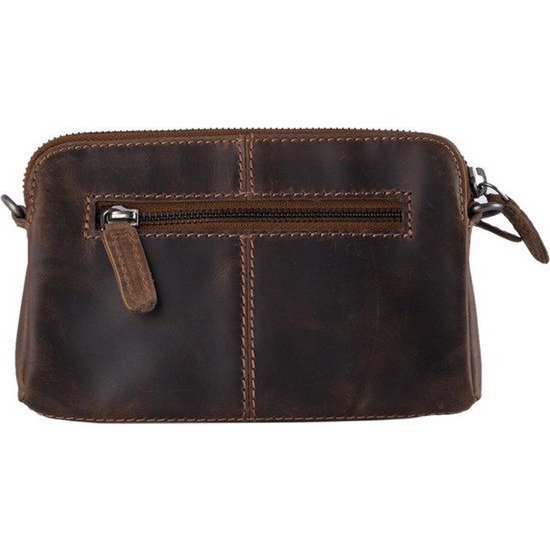 Arrigo Cognac Colored Dames CrossBody Tas/Clutch med Luiopard Direer Print in Learning