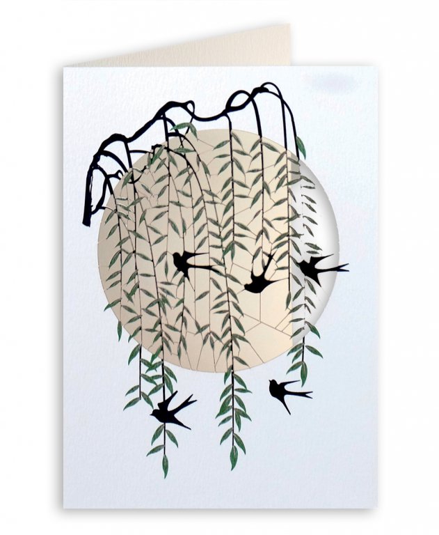 Forever Cards Laser -Cut Wenskaart - Willow & Black Swallows