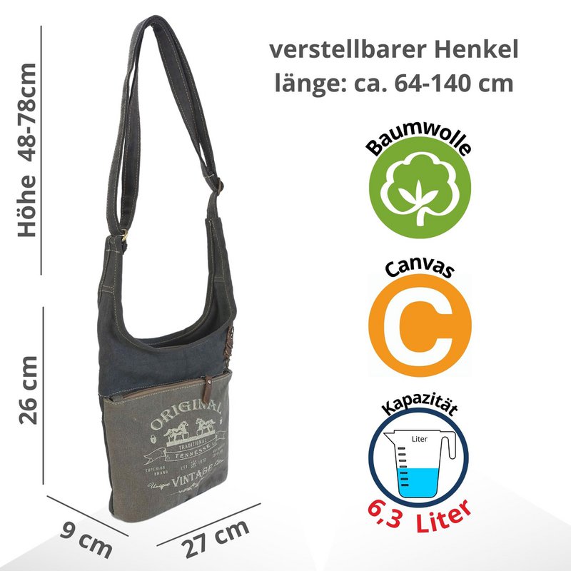Sunsa women's shoulder bag. Canvas/canvas & leather hobo bag. Vintage retro style crossbody bag with lots of zippered compartments…