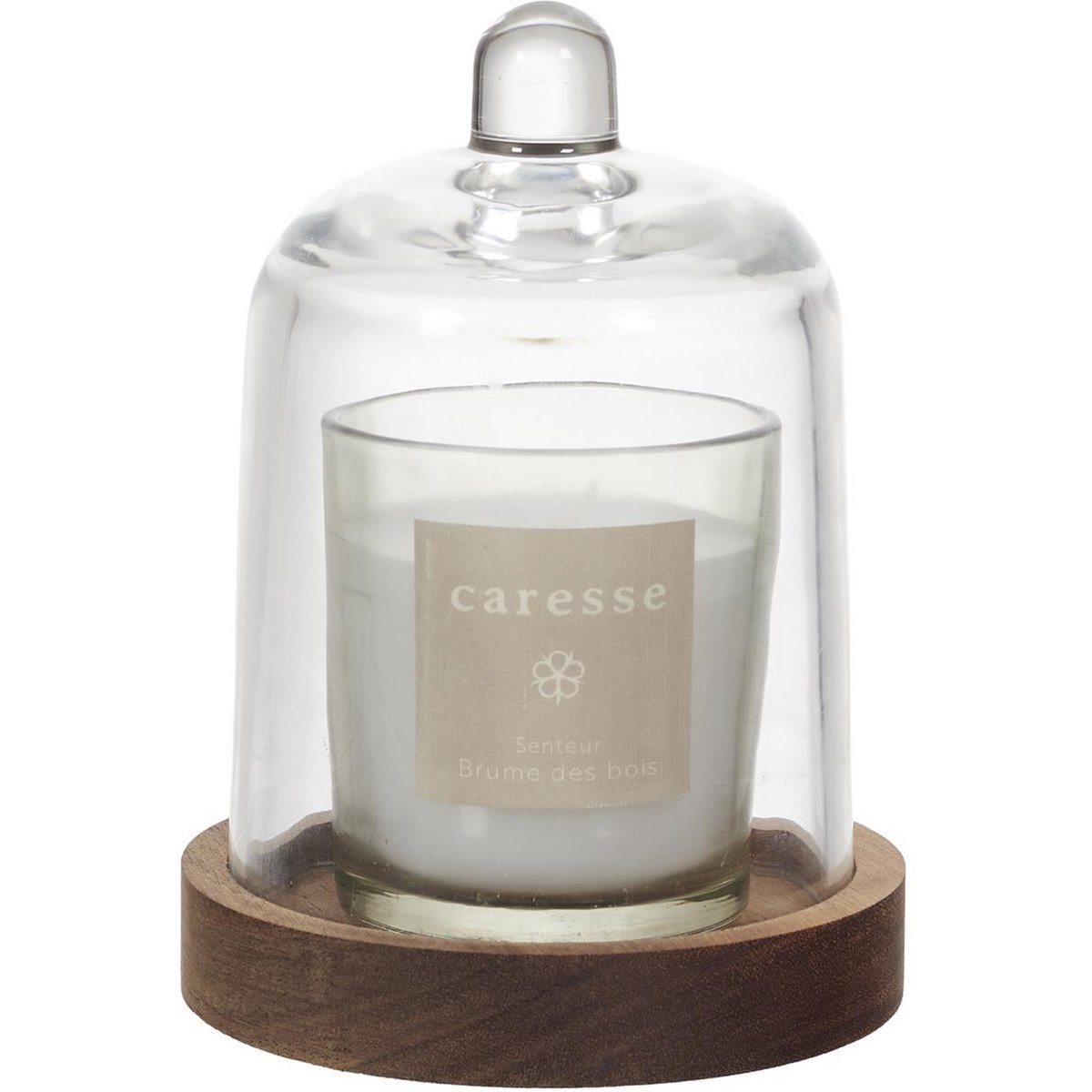 Luxe Geurkaars met Stolp – Witte Geurkaars in Glazen Houder met Houten Onderzetter – Sfeervolle Interieurdecoratie & Cadeau – Natuurlijke Hout- en Bosgeur – Kaars – Wit