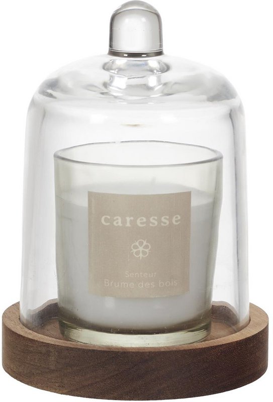 Luxe Geurkaars met Stolp – Witte Geurkaars in Glazen Houder met Houten Onderzetter – Sfeervolle Interieurdecoratie & Cadeau – Natuurlijke Hout- en Bosgeur – Kaars – Wit