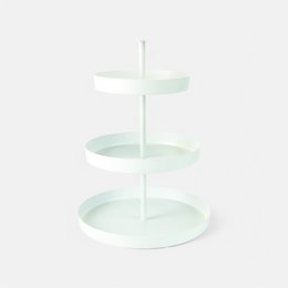  White 3-tier round metal shelf, suitable for displaying decorative items or storing small objects.