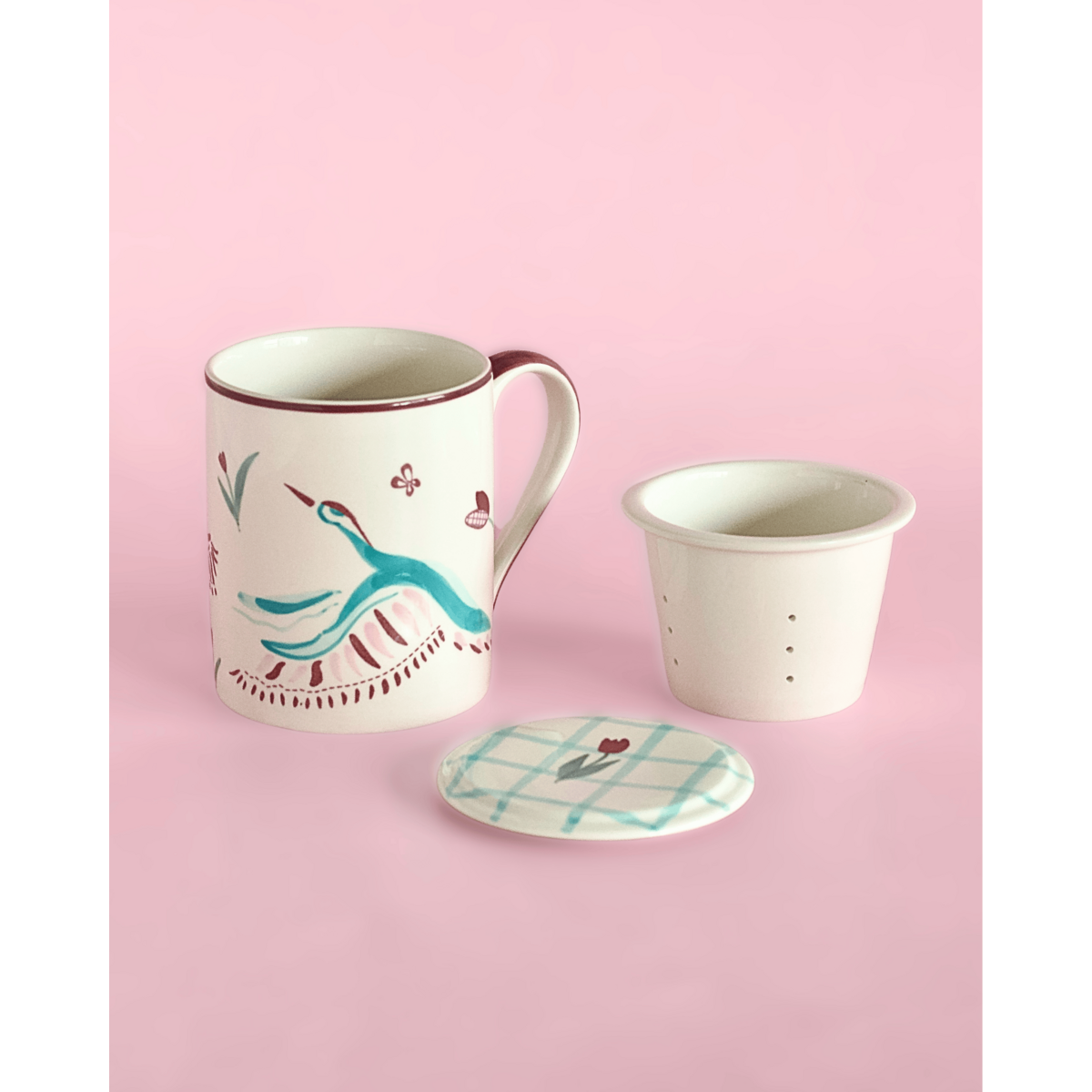 Handpainted Ceramic Mug - Infuser, Lid, 410ml