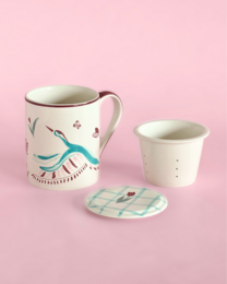 Handpainted Ceramic Mug - Infuser, Lid, 410ml