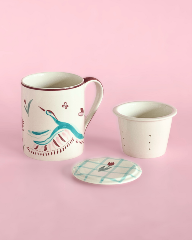 Handpainted Ceramic Mug - Infuser, Lid, 410ml