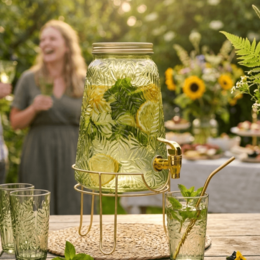 Dispensador de bebidas Leafs Verde 3,3L con grifo y base de metal - verde / dorado