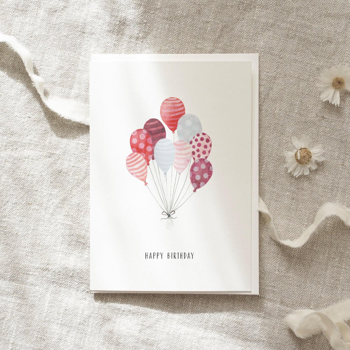 Wenskaart · Rode ballonnen