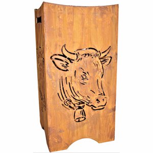 Pillar of fire | Fire basket with cow head for garden and terrace | Made of steel with a rust look