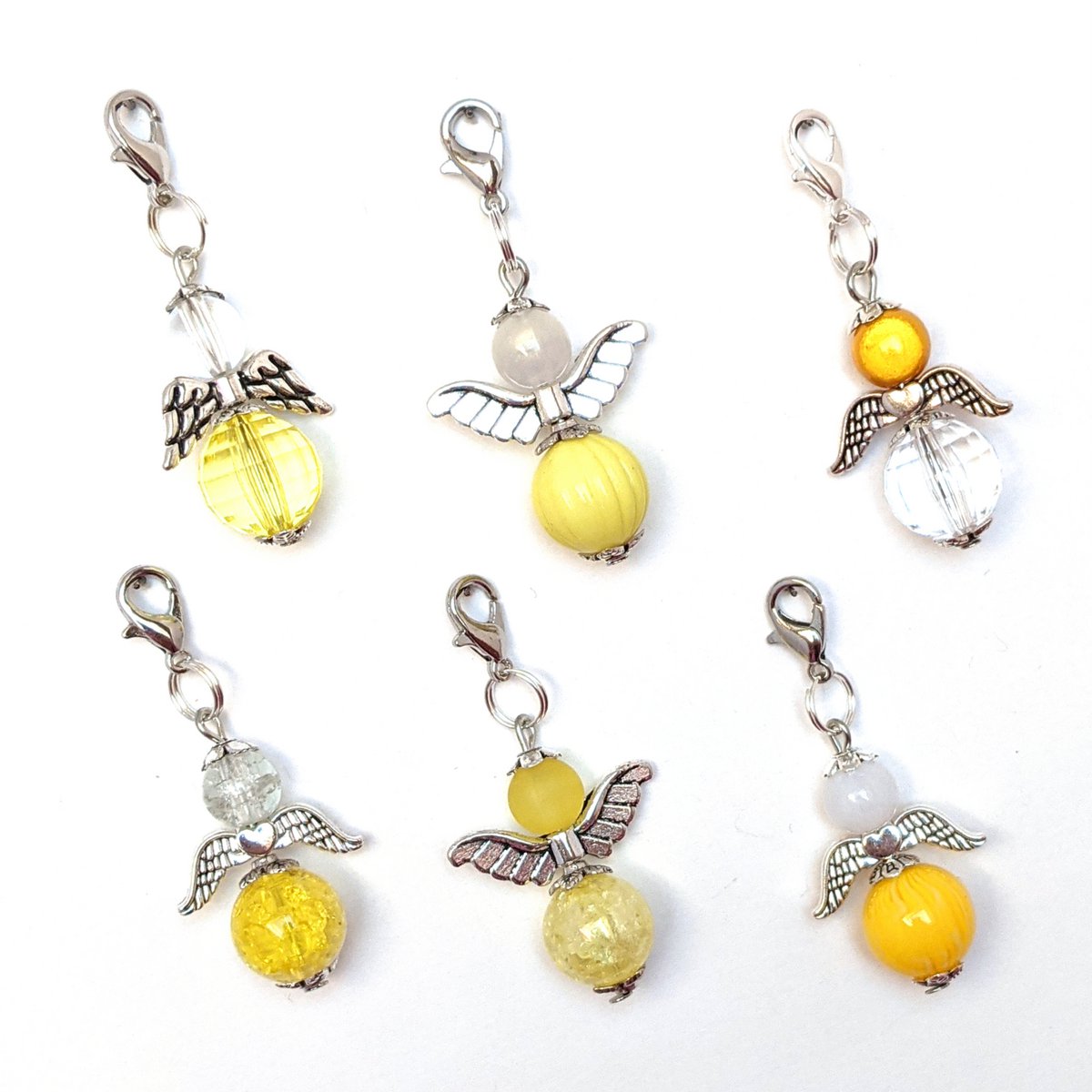Porte-clés ange gardien "color sets blanc à rose", lot de 6, argent