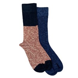 Classic height cotton socks in a vintage 2-pack with navy and marled brown colors. Soft, comfortable socks suitable for everyday wear.