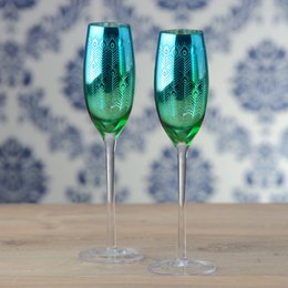 Set of 2 Champagne Flutes - Peacock