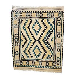 Alfombra Kilim de Rafia de Lana Hecha a Mano