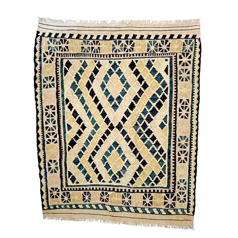 Alfombra Kilim de Rafia de Lana Hecha a Mano