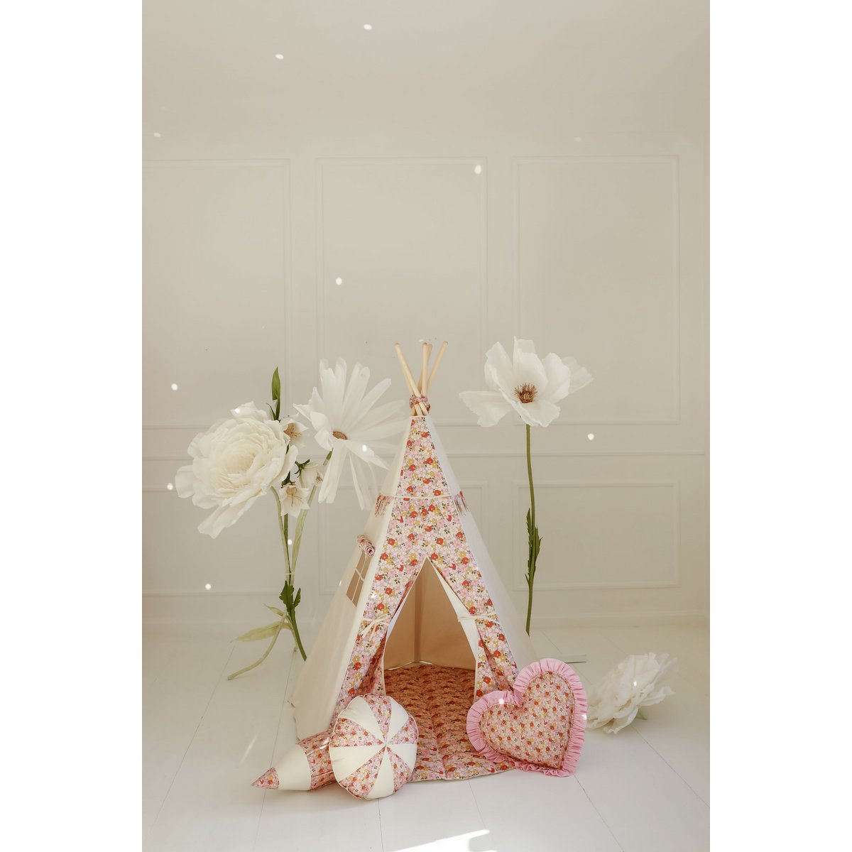Baumwoll-Tipi-Zelt für Mädchen mit Blumendruck „Frühlingsgarten“