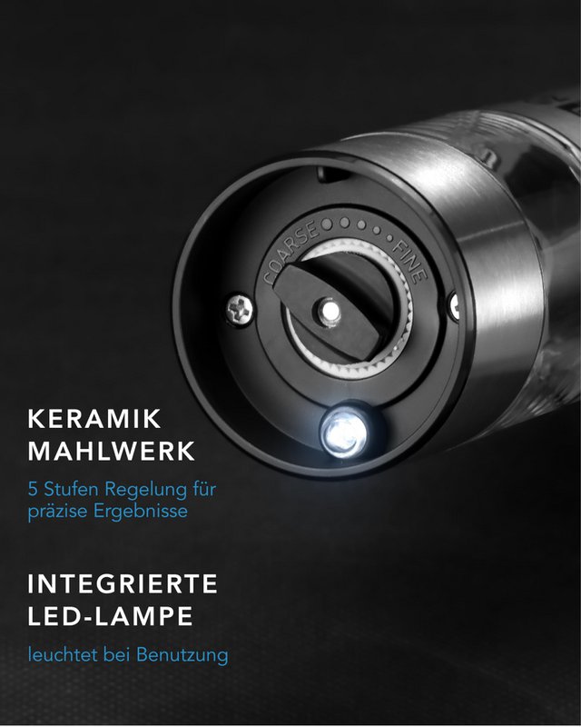 Macina sale e pepe elettrico LIFETIME - ricaricabile e tanti accessori I Set di batterie I Macina sale e pepe per sale grosso