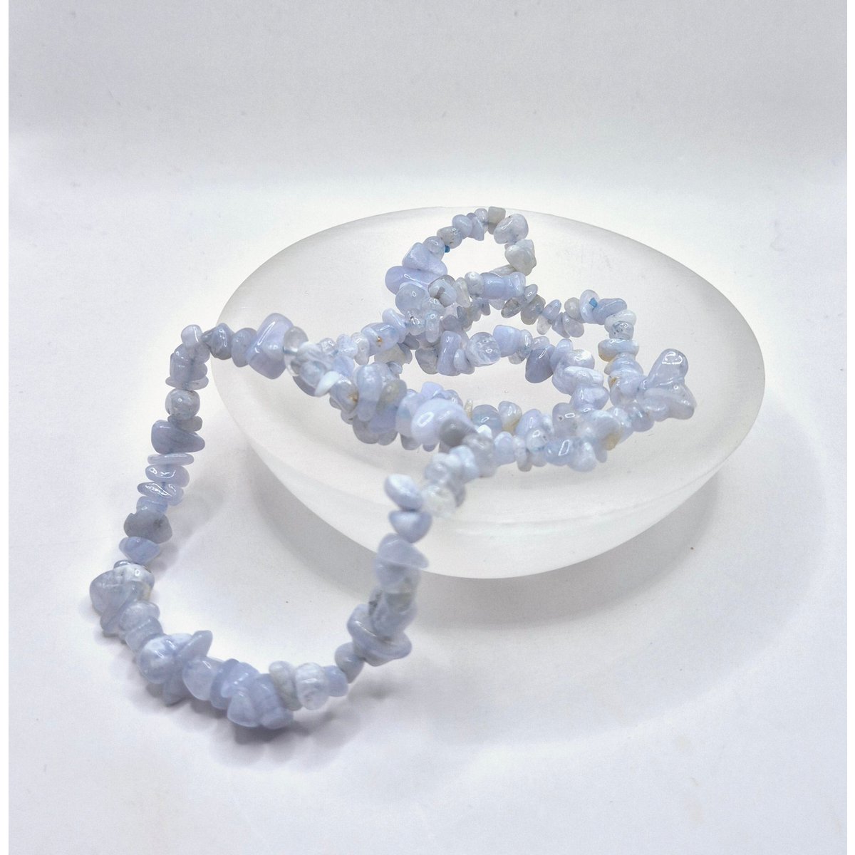 Pulsera de piedras preciosas de cristal de ágata de encaje azul/pulsera de chips de ágata de encaje azul - 19 cm (calcedonia azul)