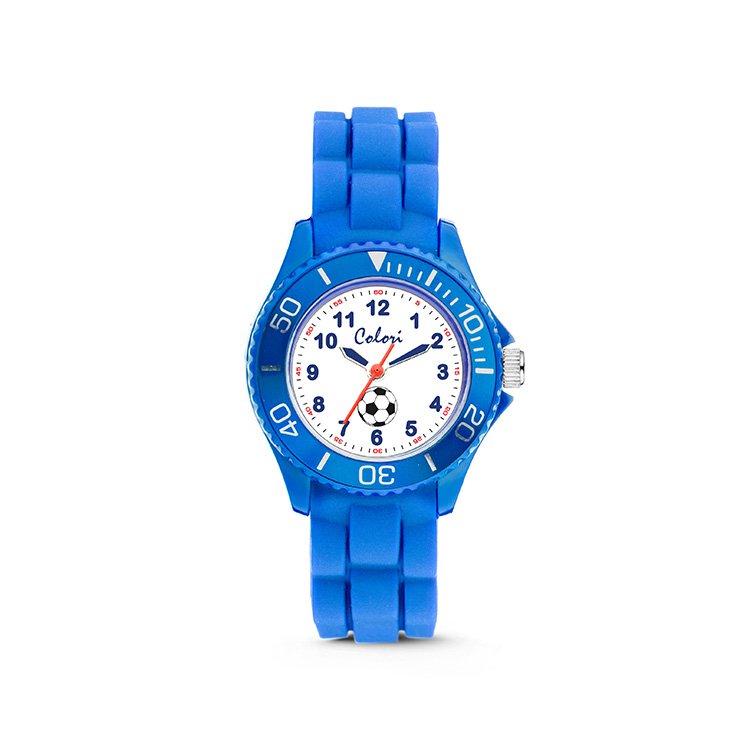 Colori Kidz 5-CLK011 Orologio da bambino con pallone da calcio - cinturino in silicone - Ø 30 mm - Blu