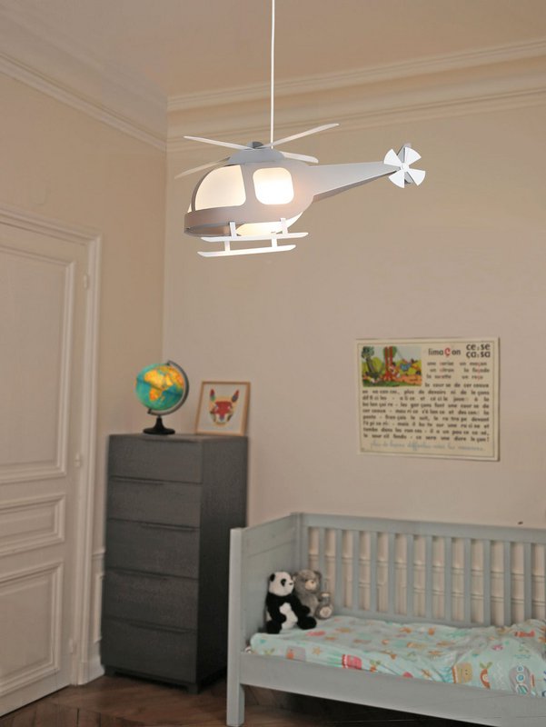GRAY HELICOPTER CHILDREN'S HANGING LAMP